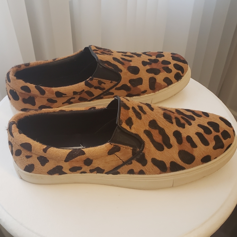 Steve Madden cow hide Leopard print flat shoes, sz 38.5 - Picture 3 of 7
